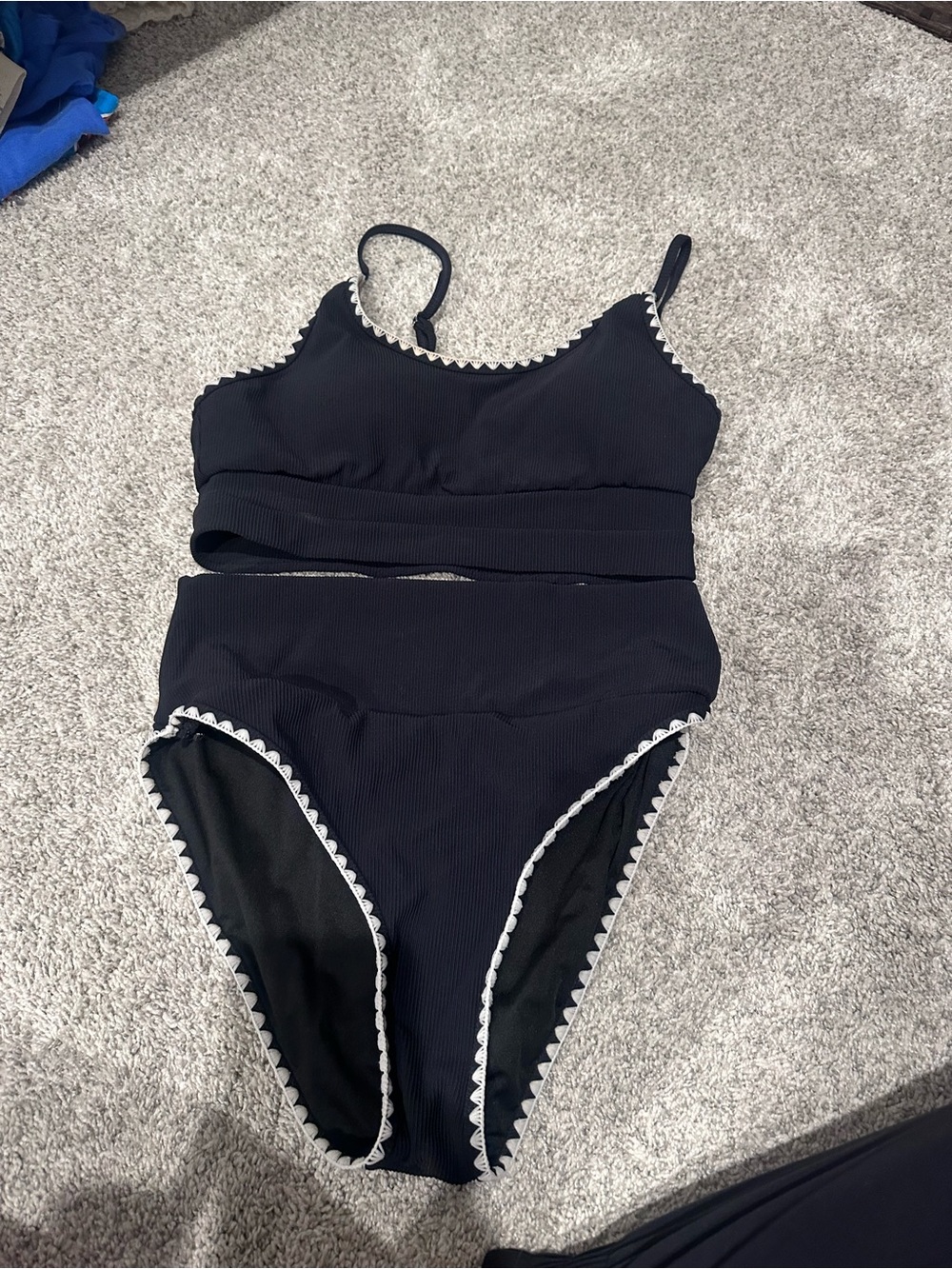 Black Two-Piece Bikini with White Scallop Trim